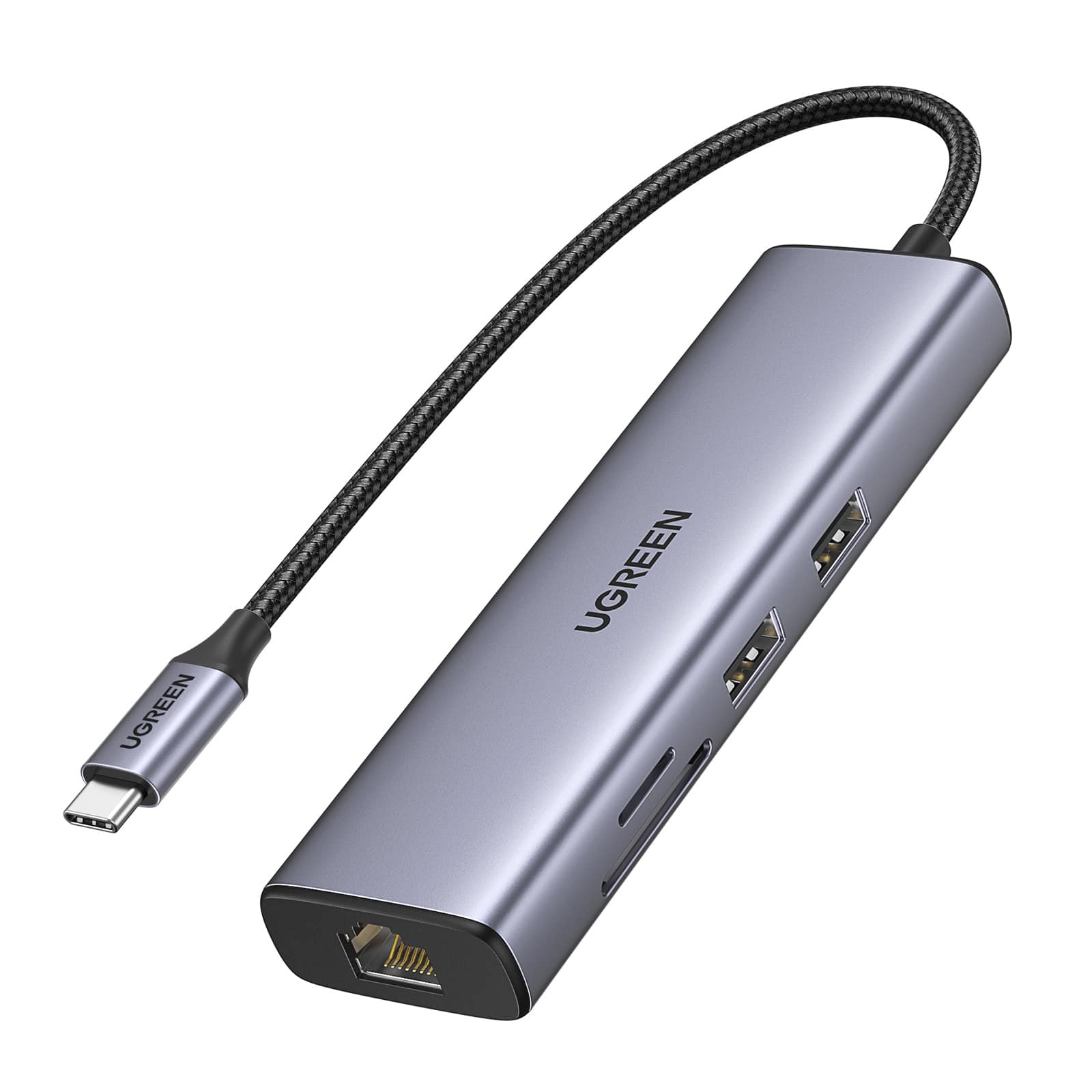 Station USB-C 7 en 1 Ugreen Maroc gris sidéral avec port HDMI 4K, lecteurs SD/TF, ports USB 3.0 et charge 100W référence 90568.