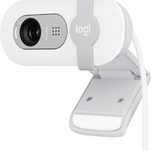 Webcam Full HD Brio 100 de Logitech en coloris Off-White avec résolution 1080p, volet de confidentialité physique et correction automatique d'éclairage référence 960-001617.