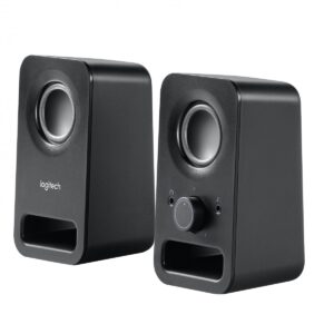 Haut-parleurs multimédias Logitech Z150 coloris Midnight Black noir minuit avec puissance de crête de 6W, double entrée audio et prise casque intégrée référence 980-000814.
