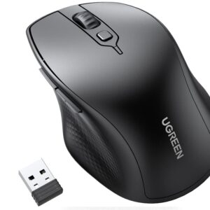 Souris sans fil Ugreen ergonomique grise avec double connectivité Bluetooth 5.0 et 2,4 GHz portée 15 mètres référence 90395.