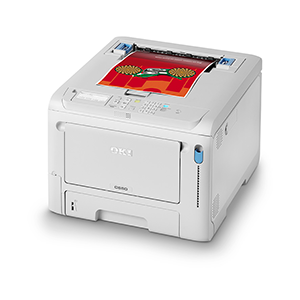 Imprimante OKI C650 couleur LED ultra-compacte avec bac papier frontal, écran LCD de contrôle et technologie d'impression recto-verso automatique