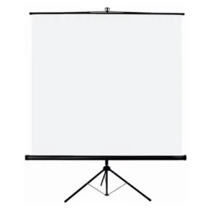 Écran Trépied OMEGA SCREEN grand format carré 200x200 cm blanc mat avec structure en acier noir, trépied réglable et toile de projection haute densité 0.38mm