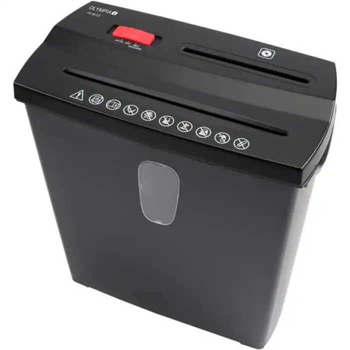 Destructeur de documents Olympia PS38CD noir avec fentes séparées pour papier et CD, corbeille de 12 litres et fonction coupe droite