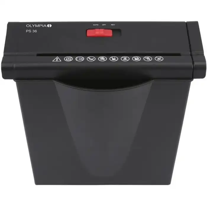 Destructeur de documents compact Olympia PS36 noir avec bras extensible adaptable pour corbeilles rondes et carrées