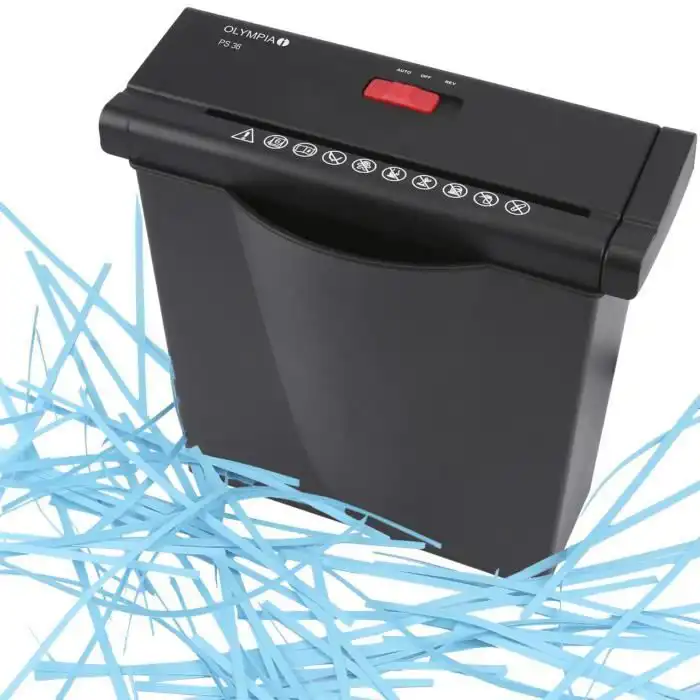 Destructeur de documents compact Olympia PS36 noir avec bras extensible adaptable pour corbeilles rondes et carrées