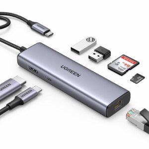 Station USB-C 7 en 1 Ugreen Maroc gris sidéral avec port HDMI 4K, lecteurs SD/TF, ports USB 3.0 et charge 100W référence 90568.