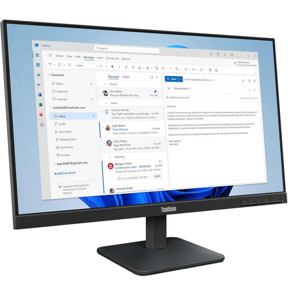 Moniteur Lenovo ThinkVision S24-4e écran 23.8 pouces IPS Full HD 100Hz avec support smartphone noir professionnel