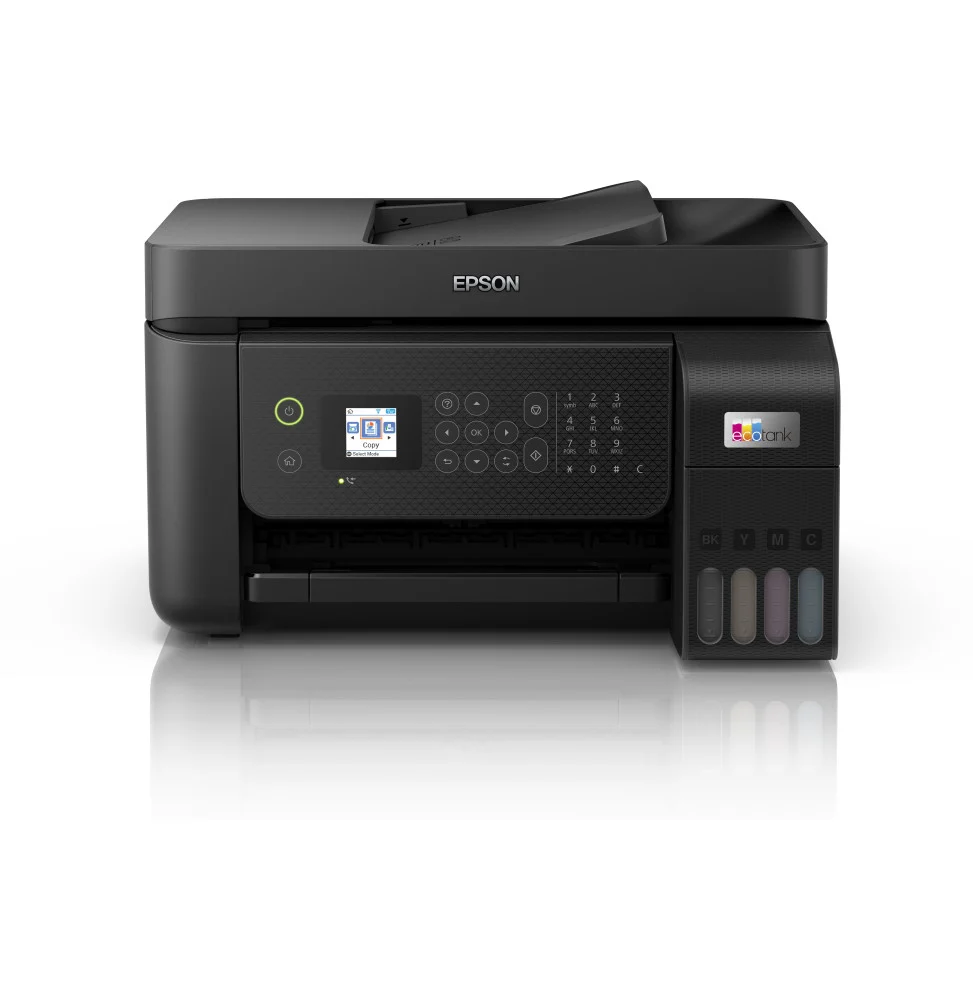 Imprimante Epson EcoTank Maroc série C11CJ65405 multifonction 4-en-1 avec Wi-Fi, Ethernet, chargeur automatique de documents et réservoirs rechargeables.