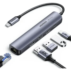 Mini Station USB-C Ugreen 5-en-1 grise avec port HDMI 4K, ports USB 3.0 et port de charge rapide Power Delivery référence 10919.
