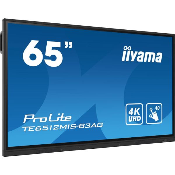 Écran interactif IIYAMA ProLite 65 pouces 4K UHD noir avec surface tactile 20 points, dalle anti-reflet et stylets de précision
