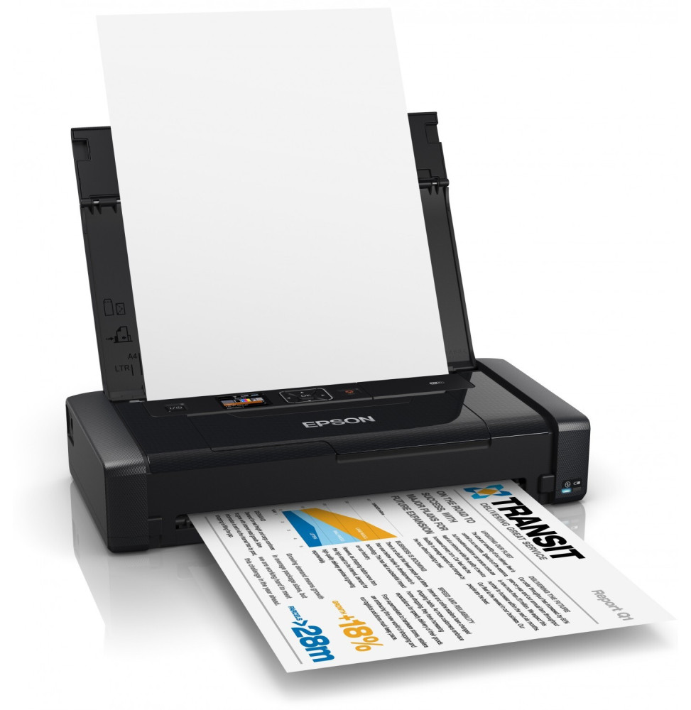 Imprimante jet d'encre mobile ultra-compacte Epson WorkForce WF-100W noire avec batterie intégrée et écran LCD