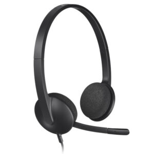 Casque audio USB H340 de Logitech avec microphone à réduction de bruit, connexion USB Plug-and-Play et bandeau réglable léger référence 981-000475.