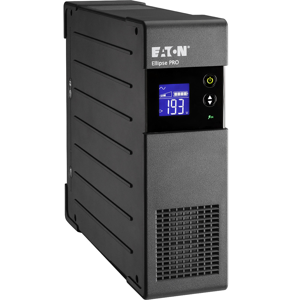 Onduleur Eaton Ellipse PRO 650 FR noir avec écran LCD de contrôle, 4 prises françaises et régulateur de tension automatique AVR