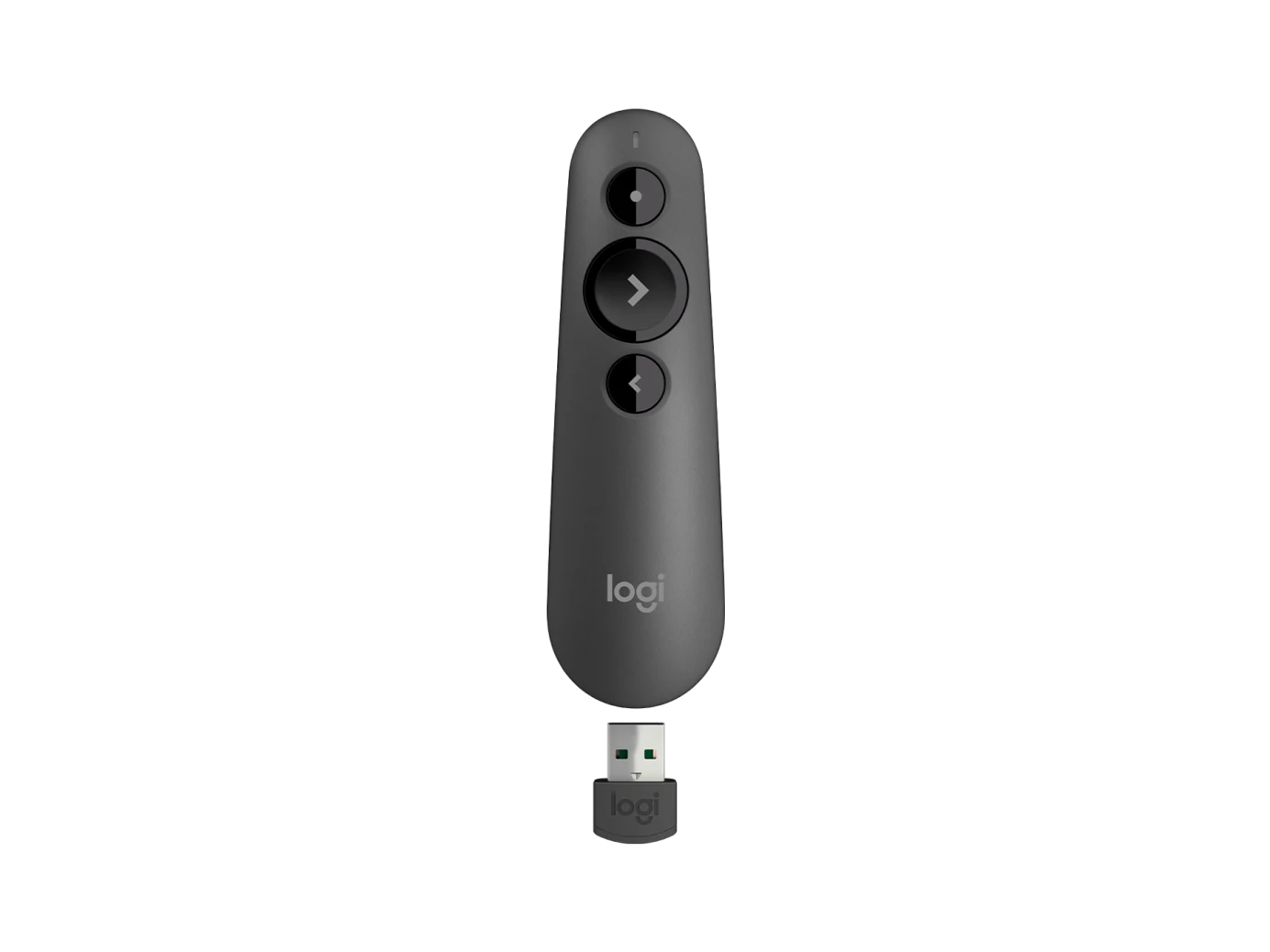 Pointeur laser Graphite R500s de Logitech pour présentations avec connexion Bluetooth et USB, portée de 20 mètres et pointeur laser rouge référence 910-006520.