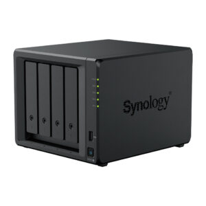 Serveur NAS Synology DS925+ compact à 4 baies noir avec processeur Ryzen, ports 2.5GbE, ports USB 3.2 et indicateurs LED d'état des disques