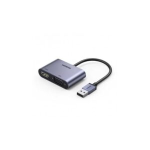 Adaptateur Vidéo Ugreen Maroc USB 3.0 vers HDMI et VGA noir pour double affichage externe référence 20518.