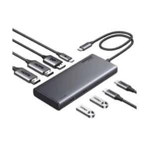 Station USB-C Ugreen 8-en-1 grise avec double port HDMI 4K, DisplayPort (DP), ports USB 3.0 et charge Power Delivery 100W référence 35625.