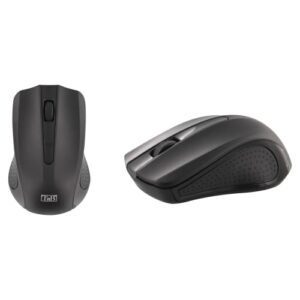 Souris Sans Fil Maroc série SRSFSHARK de marque T'nB modèle SHARK noire avec capteur optique 1600 DPI, design ergonomique et récepteur nano USB.