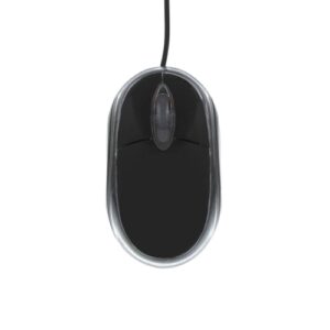 Souris Filaire Maroc série MS2U de marque T'nB modèle CLICKY noire ultra-compacte avec câble rétractable, capteur optique et connexion USB.