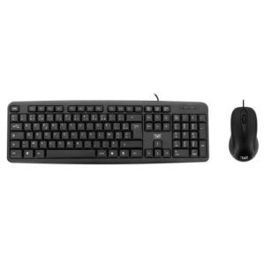 Combo Clavier Souris Maroc série KBCOMBO1 de marque T'nB modèle BRIDGE filaire noir avec connexion USB, frappe silencieuse et souris optique 1000 DPI.