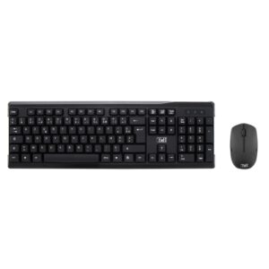 Combo Clavier Souris Maroc série KBSCFIRST de marque T'nB modèle FIRST noir sans fil avec récepteur nano USB, clavier AZERTY et souris optique ergonomique.