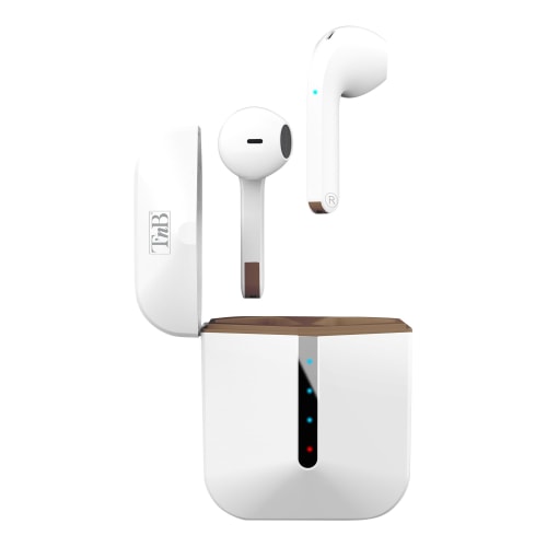 Écouteurs Sans Fil Blanc Maroc série EBZIPPWH de marque T'nB modèle ZIP avec boîtier de charge ultra-compact et technologie Bluetooth True Wireless.