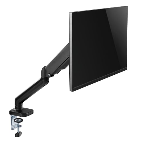 Support Écran Maroc série MHFLEX de marque T'nB, bras articulé à ressort avec fixation par pince ou œillet, compatible VESA et gestion de câbles pour moniteur.