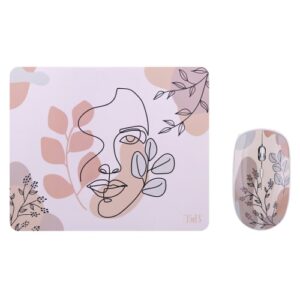 Souris Sans Fil Maroc et tapis assorti série BUMWXART de marque T'nB modèle ART EXCLUSIV avec motifs géométriques artistiques, capteur optique et récepteur USB.