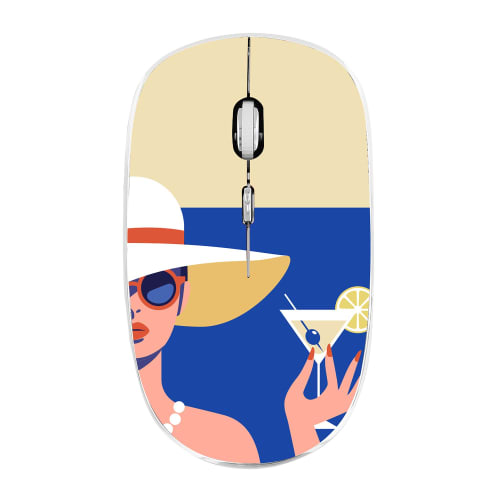 Souris Sans Fil Maroc et tapis assorti série BUMWXCOCKTAIL de marque T'nB modèle COCKTAIL EXCLUSIV avec motifs tropicaux, capteur optique et récepteur USB.