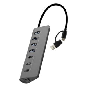 Hub USB 7 Ports Maroc série HUBUSB7ALUC de marque T'nB en aluminium avec 7 sorties USB-A haute vitesse et design compact.