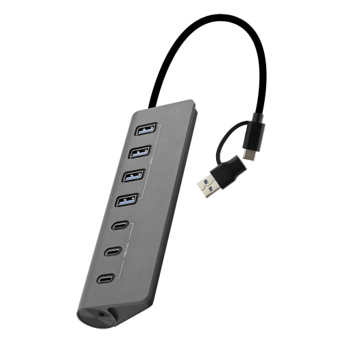 Hub USB 7 Ports Maroc série HUBUSB7ALUC de marque T'nB en aluminium avec 7 sorties USB-A haute vitesse et design compact.