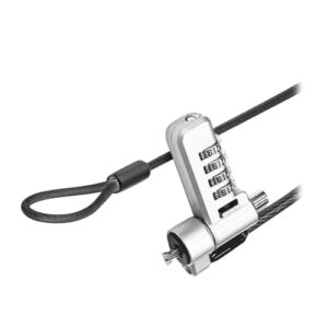Câble Antivol PC Maroc série MCAV3IN1CODE de marque T'nB avec verrouillage à code et têtes interchangeables 3-en-1 pour toutes les encoches de sécurité.