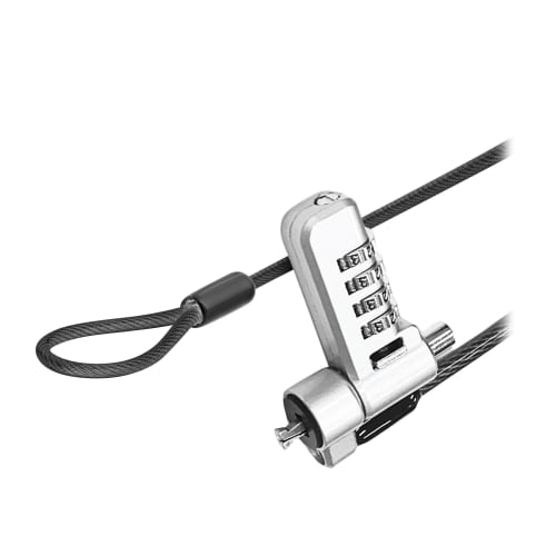Câble Antivol PC Maroc série MCAV3IN1CODE de marque T'nB avec verrouillage à code et têtes interchangeables 3-en-1 pour toutes les encoches de sécurité.