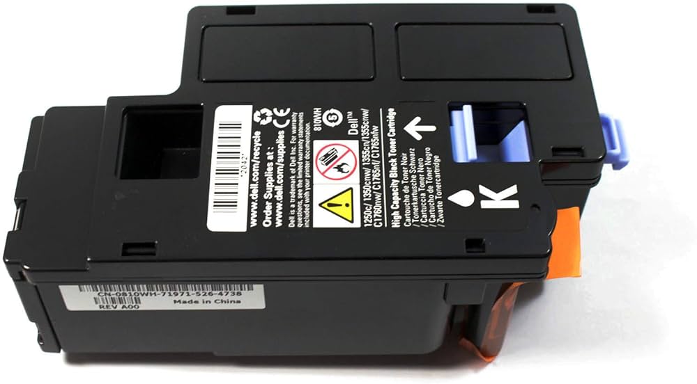 Toner Dell Maroc couleur Noir haute capacité compatible avec les imprimantes laser séries 1250, 1350, 1355, C1760 et C1765 pour des textes nets et précis.