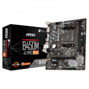 Composant MSI Maroc avec la carte mère MSI B450M-A PRO MAX (SKU: 911-7C52-002), format Micro-ATX, socket AM4, compatible processeurs AMD Ryzen.