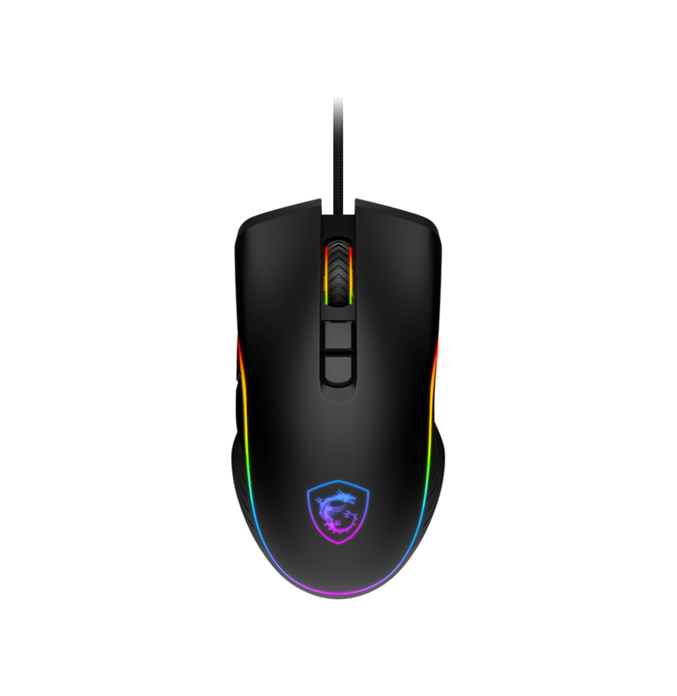 Gaming MSI Maroc avec la souris optique MSI FORGE GM300 (SKU: S12-0402300-HH9), design ergonomique et éclairage RGB pour une précision de jeu optimale.