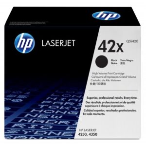 Cartouche de toner noir HP 42X (Q5942X) haute capacité originale pour imprimante HP LaserJet série 4250 et 4350 au Maroc. Toner LaserJet au prix le moins cher chez Devink.