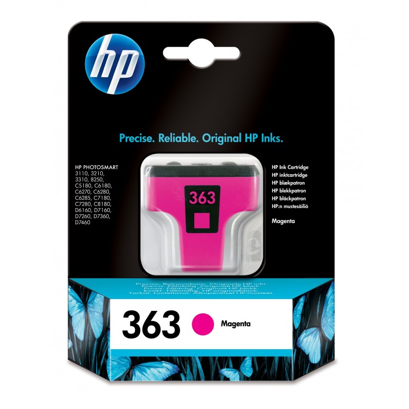 Cartouche d'encre HP 363 Magenta (C8772EE) originale pour imprimantes HP Photosmart au Maroc. Le consommable couleur le moins cher chez Devink.