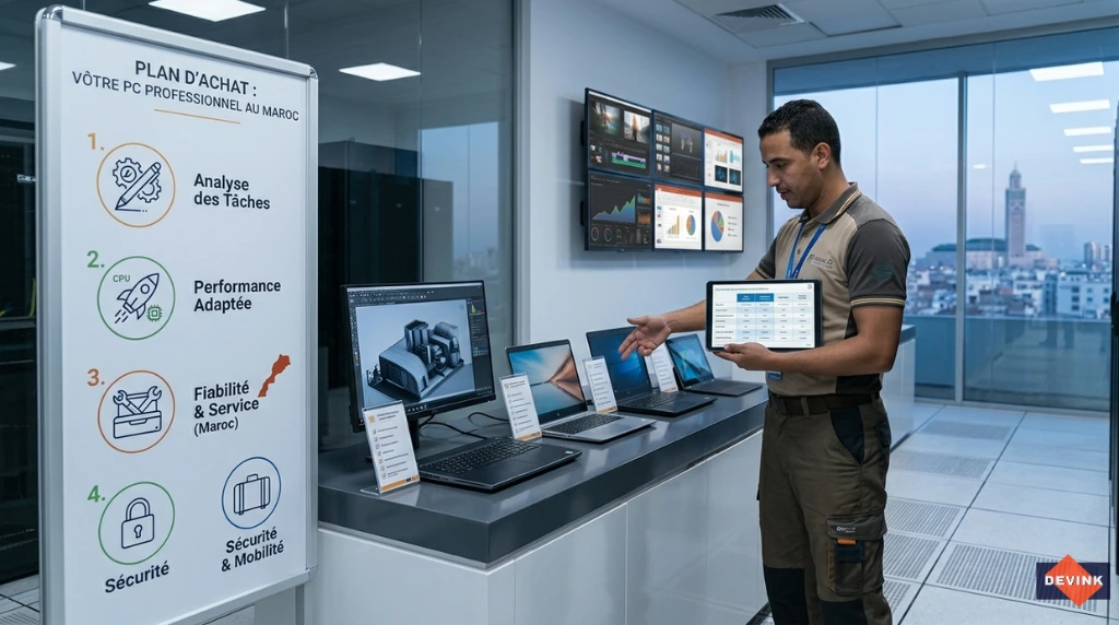 Gamme de PC professionnel au Maroc configurée pour une entreprise moderne à Casablanca